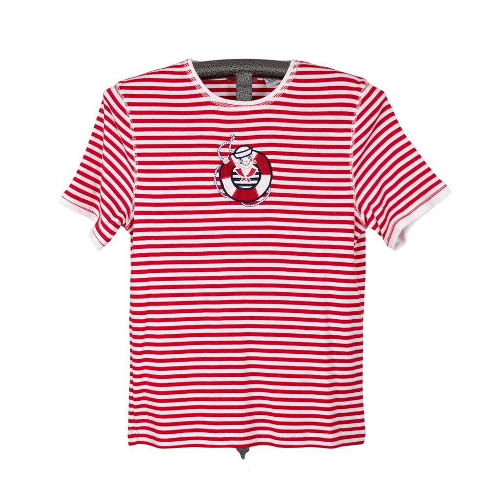 Vintage Nautical Theme Women's Top MEDIUM Sailor Ship Boat Coastal Stripe Ocean
